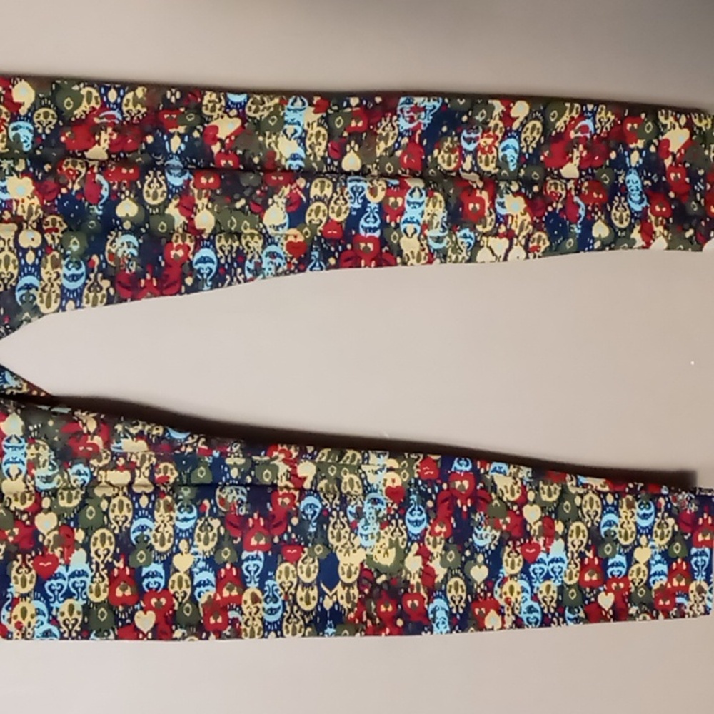 LuLaRoe Dark Blue w Bright Color Patterned Leggings One Size - Picture 4 of 5